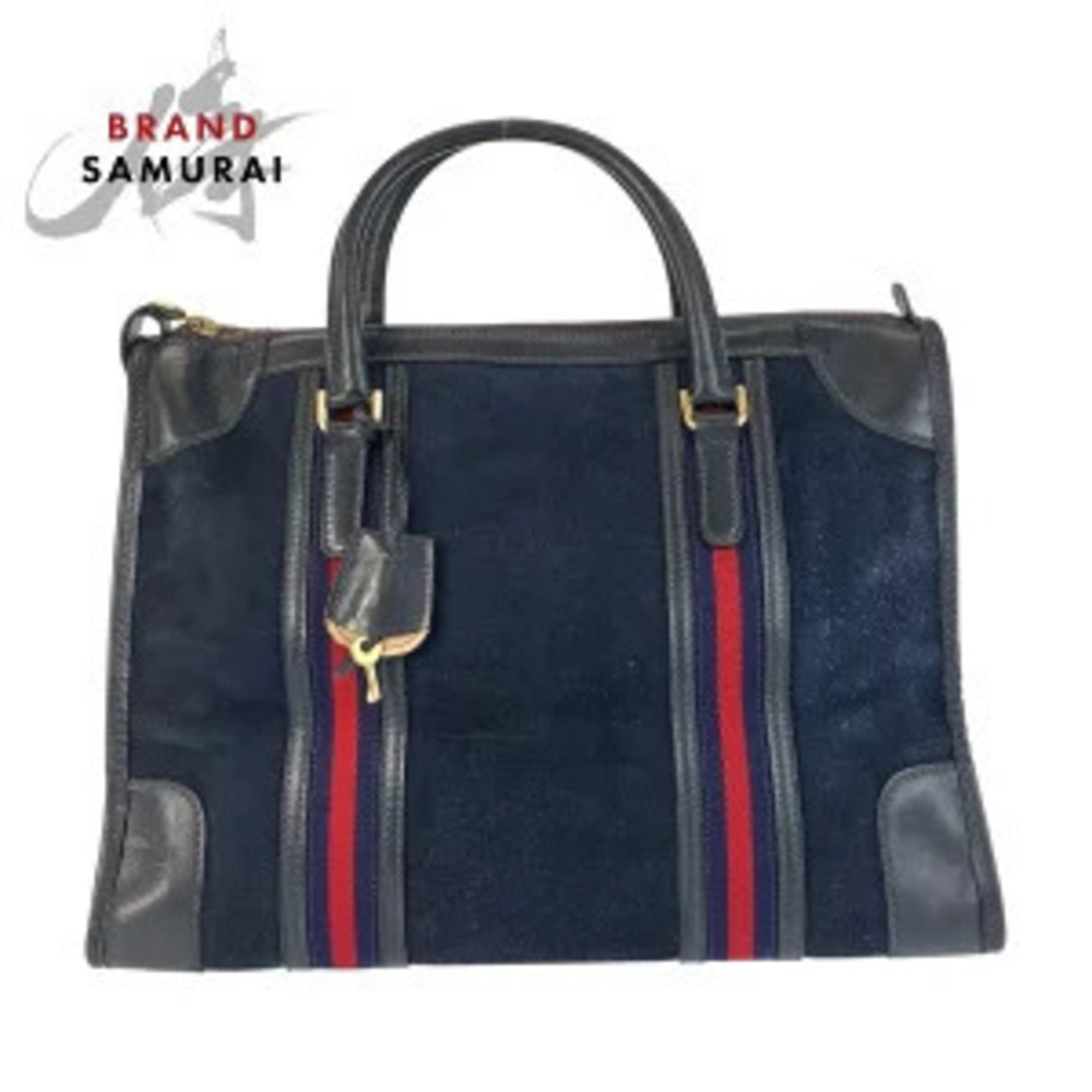 Gucci Sherry Navy Blue Suede Leather Handbag